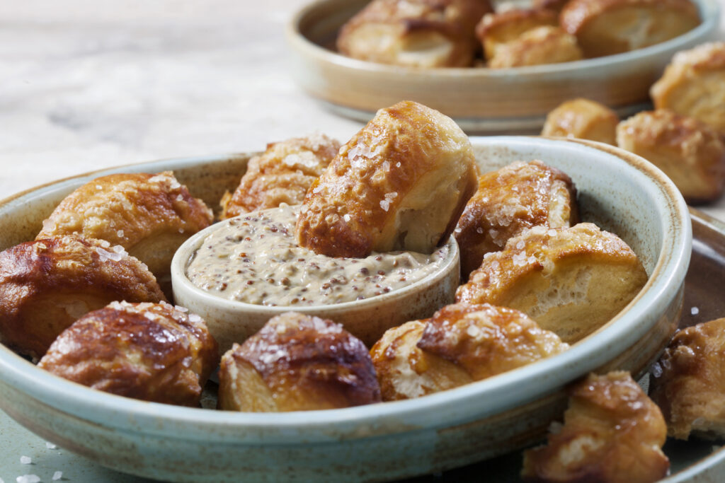 Soft Pretzel Bites with A Spicy Mustard Dip