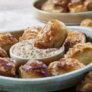 Soft Pretzel Bites with A Spicy Mustard Dip